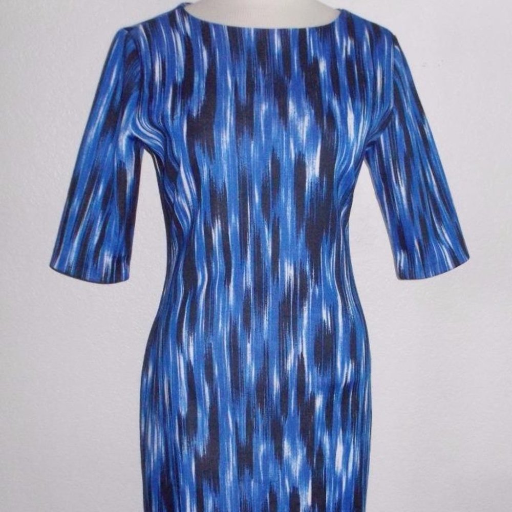 CARMEN MARC VALVO MS SIZE SMALL COBALT IKAT PRINT SHORT SLEEVE FASHION DRESS